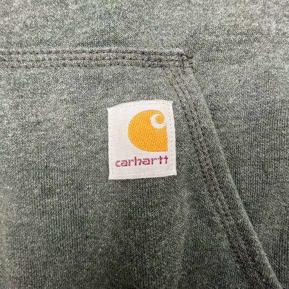 Carhartt Hoodie Mens Large Gray Loose Fit Baggy Logo Heather Pullover Sweatshirt - Picture 4 of 7